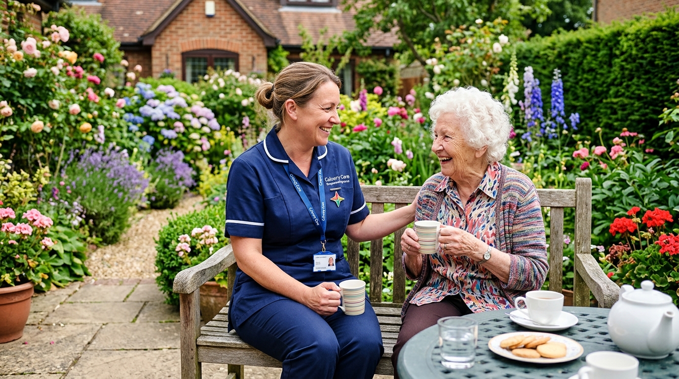 A Calvary Care carer arriving at a home to provide respite support while a family carer takes a break.